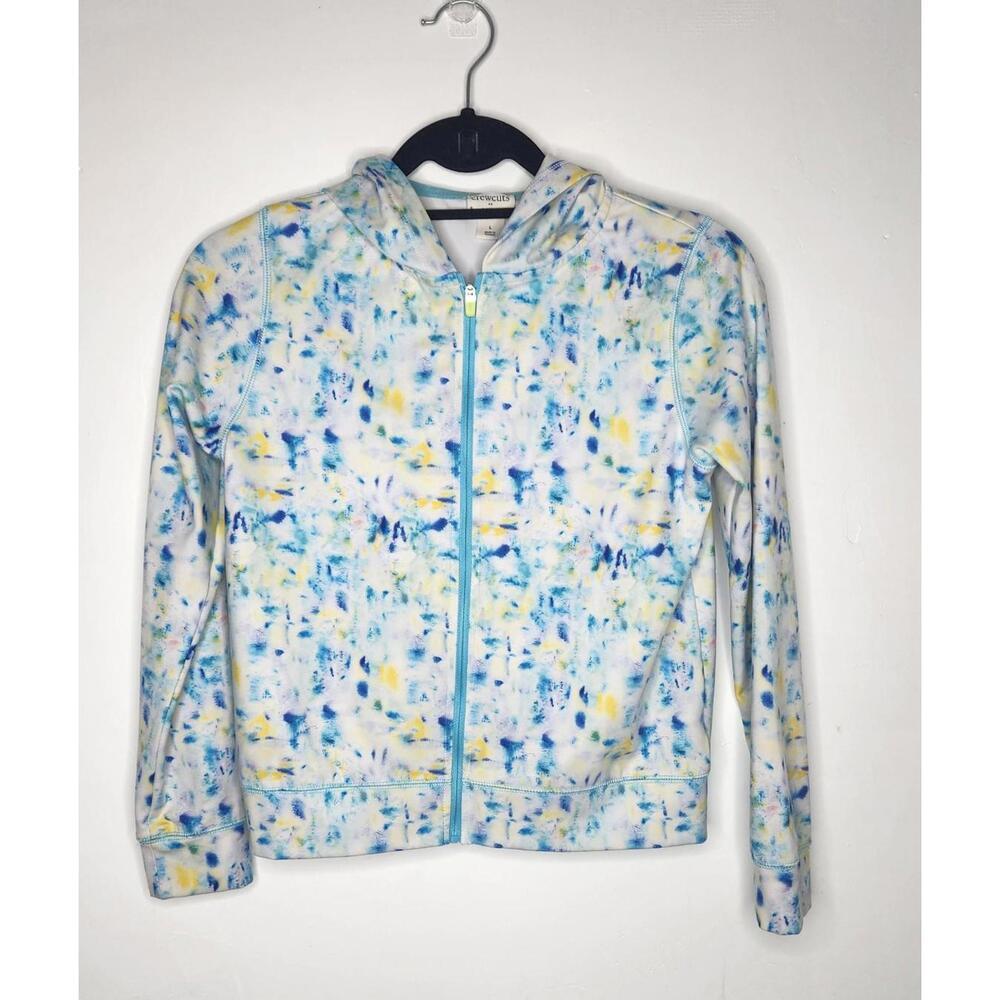 Crewcuts Active Hoodie Youth Large Blue Yellow Tie-Dye Full Zip Jacket Athletic